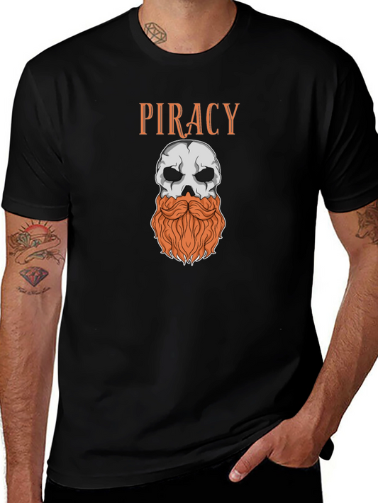 Piracy Skull T-Shirt - Bearded Pirate Graphic Tee