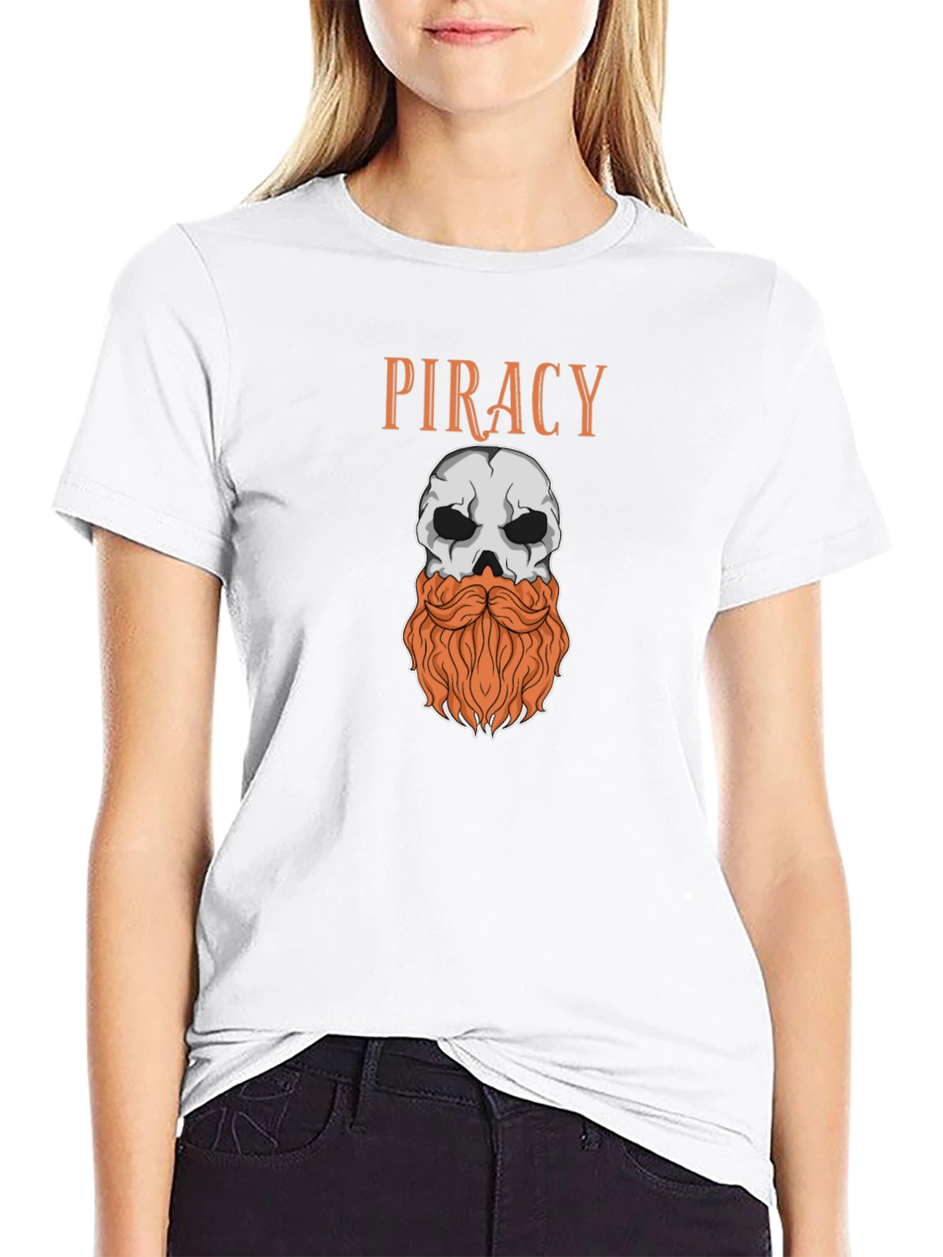 Piracy Skull T-Shirt - Bearded Pirate Graphic Tee