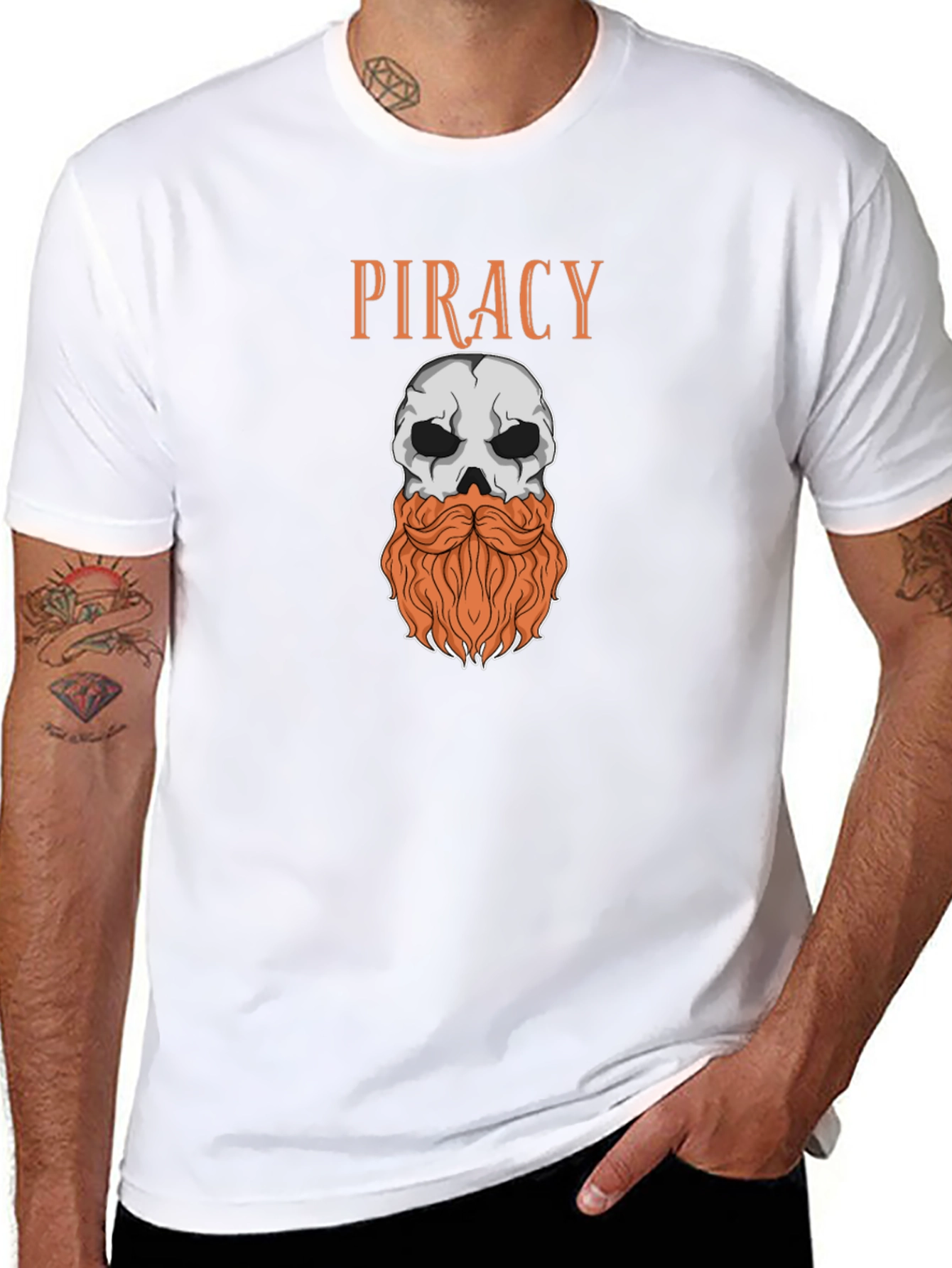 Piracy Skull T-Shirt - Bearded Pirate Graphic Tee