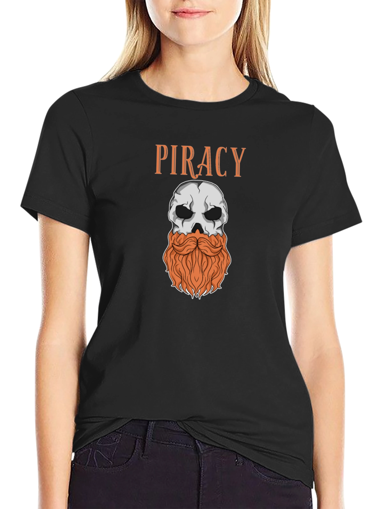 Piracy Skull T-Shirt - Bearded Pirate Graphic Tee