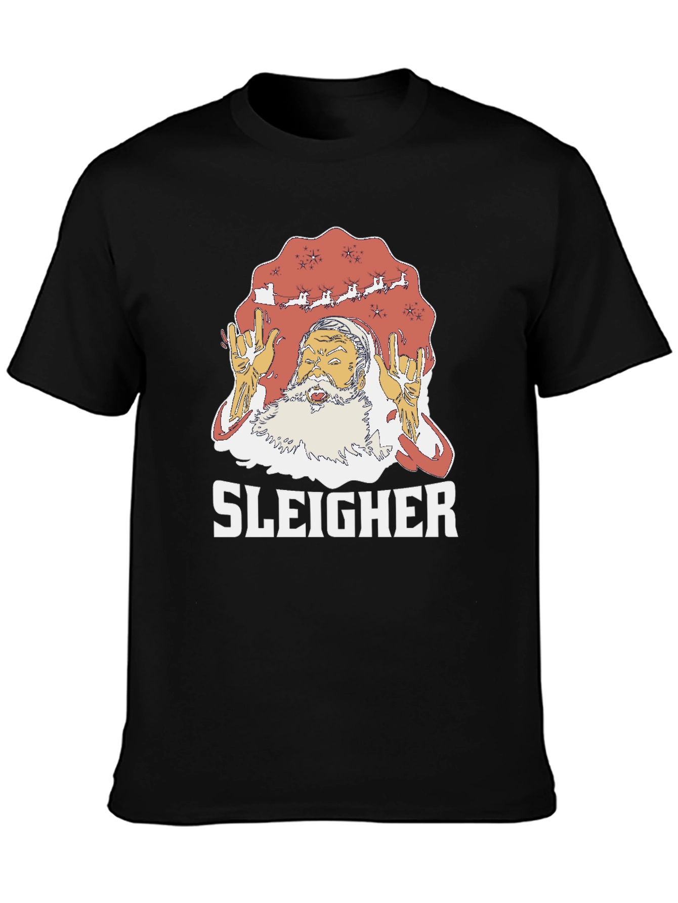 Sleigher Rock Santa Graphic T-Shirt