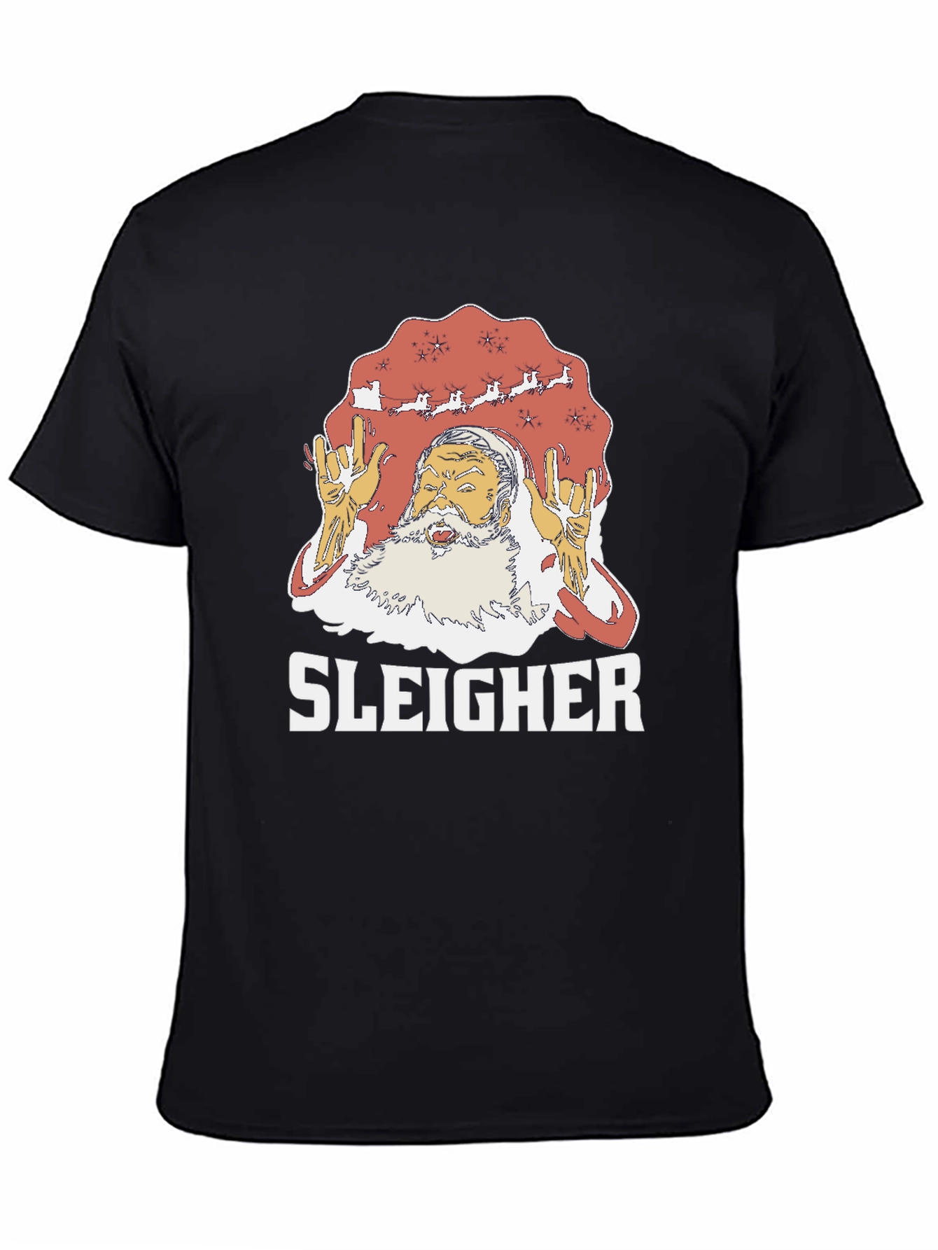 Sleigher Rock Santa Graphic T-Shirt