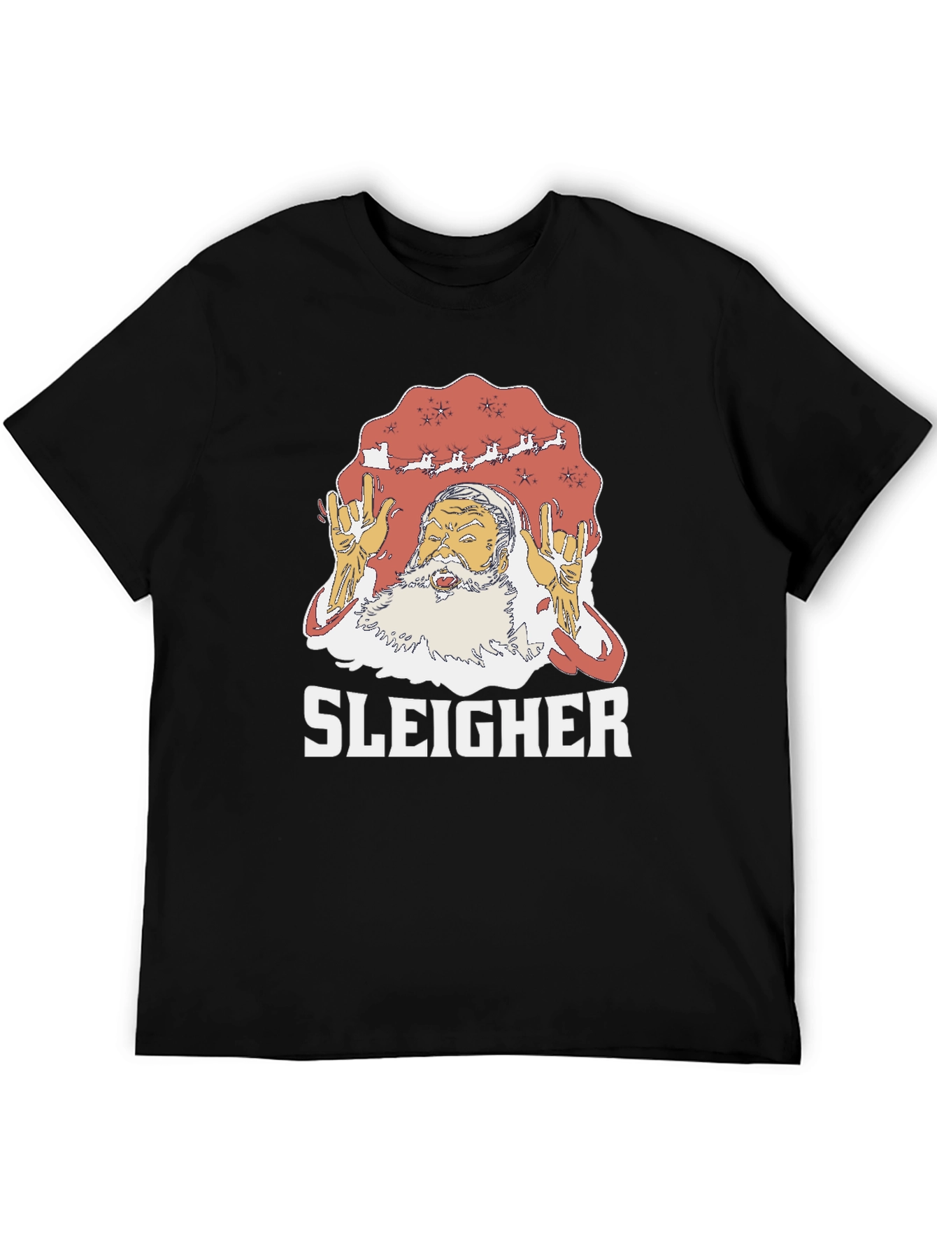Sleigher Rock Santa Graphic T-Shirt