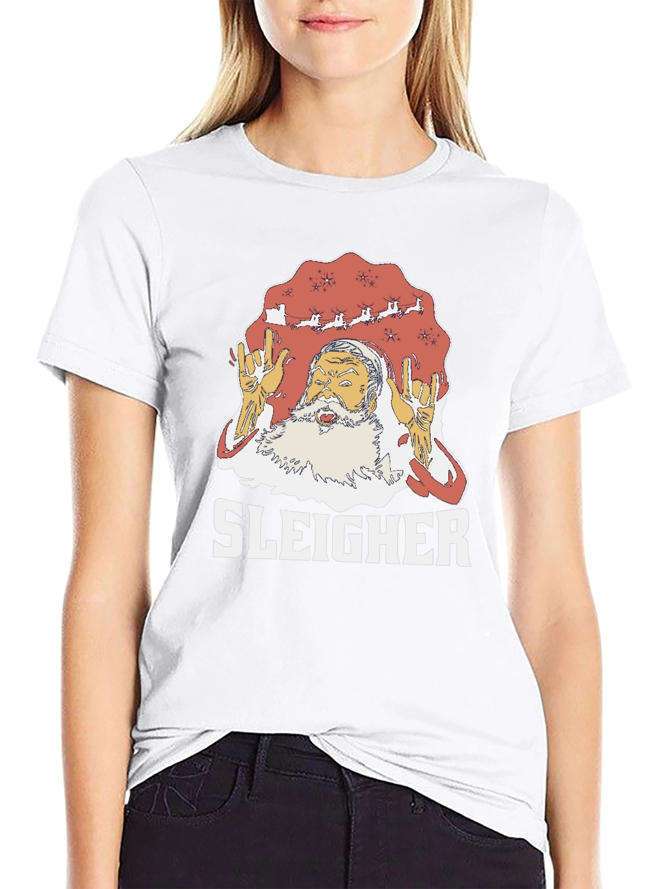 Sleigher Rock Santa Graphic T-Shirt