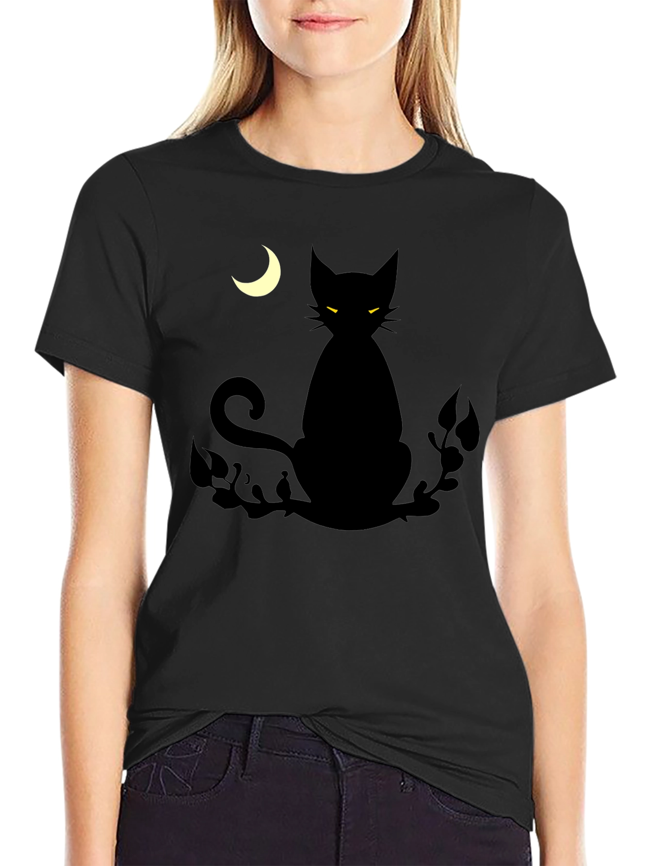 Black Cat Moon Graphic T-Shirt