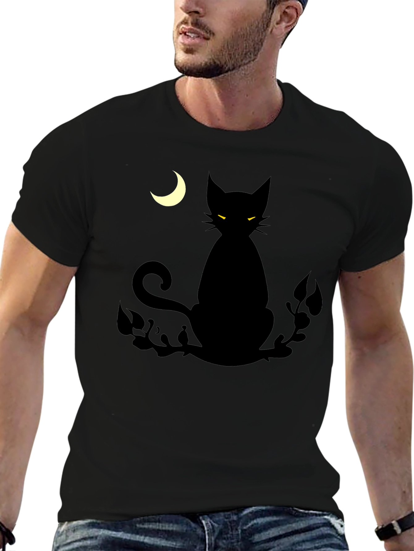 Black Cat Moon Graphic T-Shirt