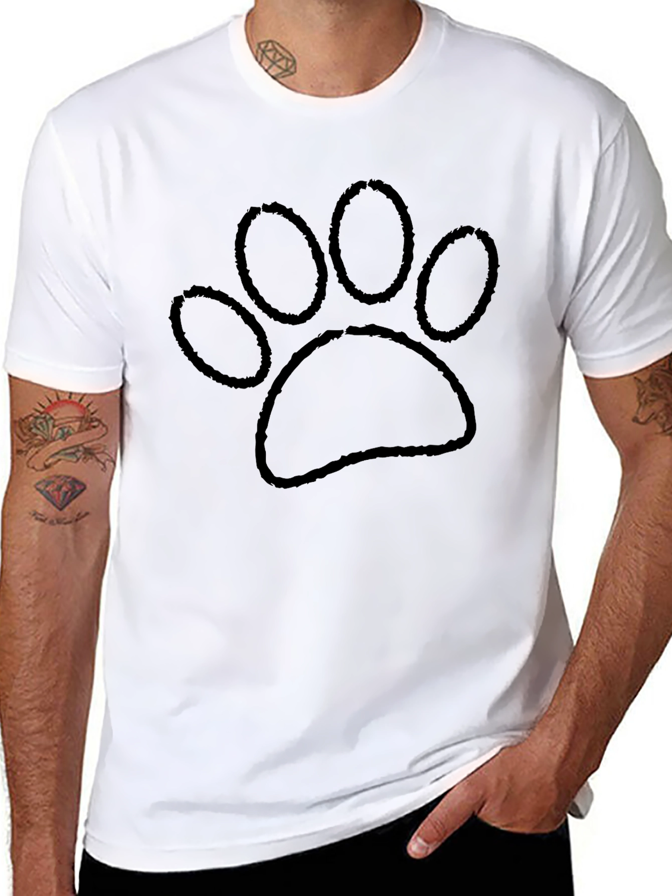 Black T-Shirt with Distressed Paw Print