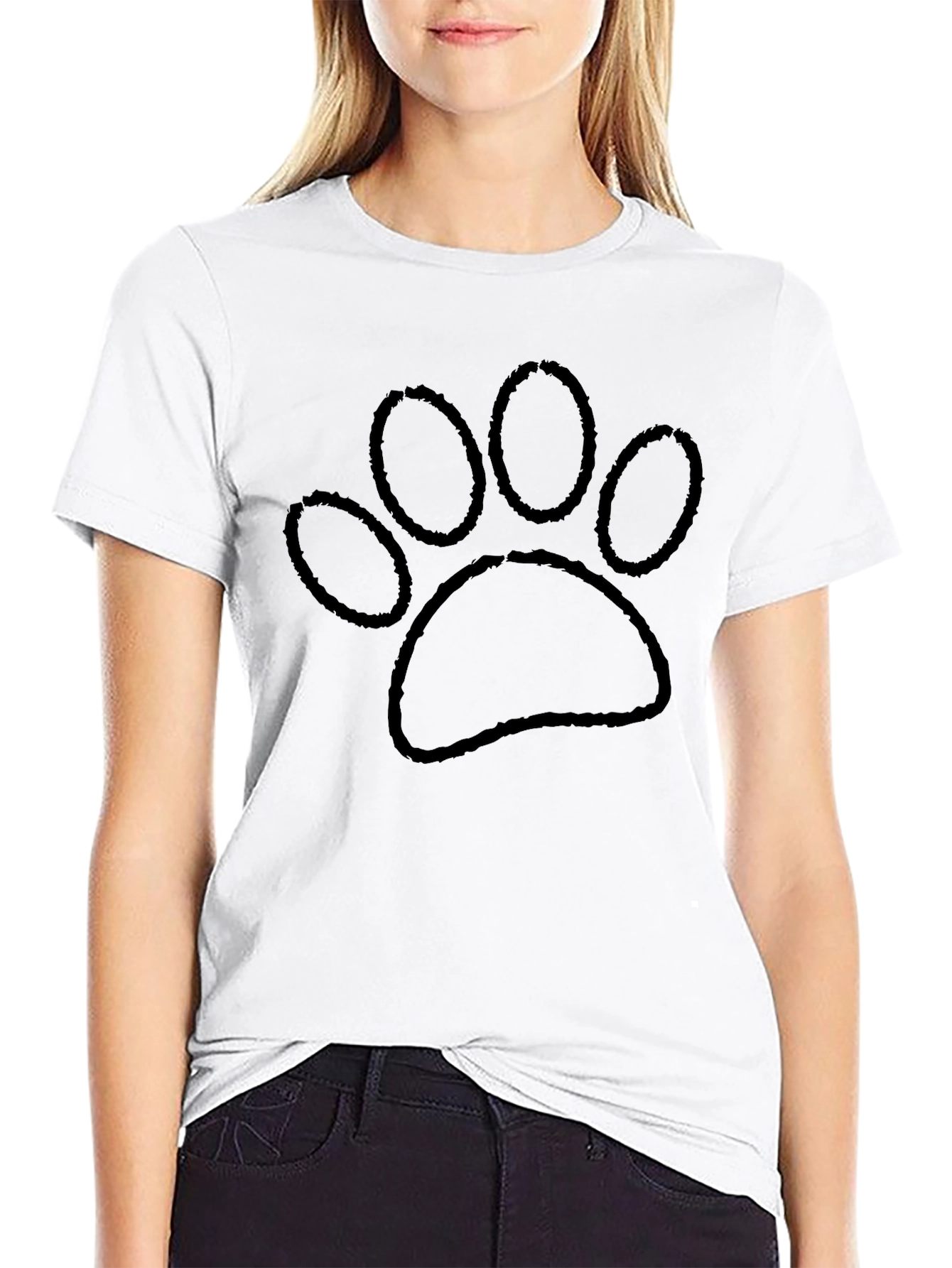Black T-Shirt with Distressed Paw Print
