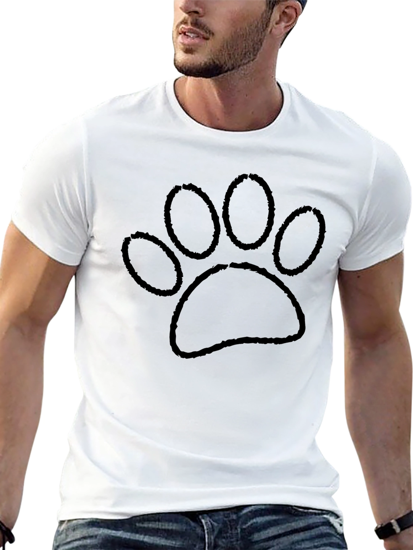 Black T-Shirt with Distressed Paw Print