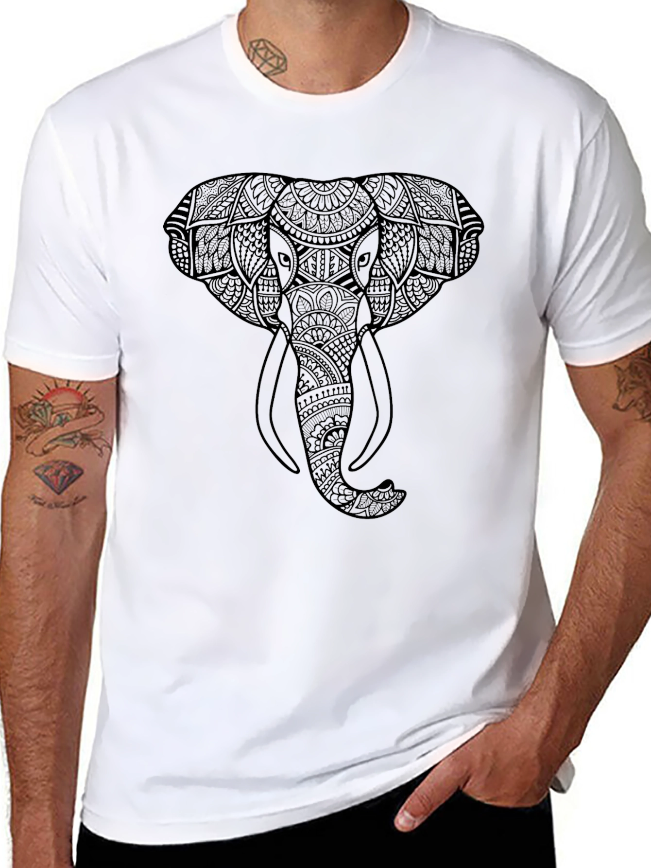 Elephant Mandala T-Shirt - Artistic Black Tee