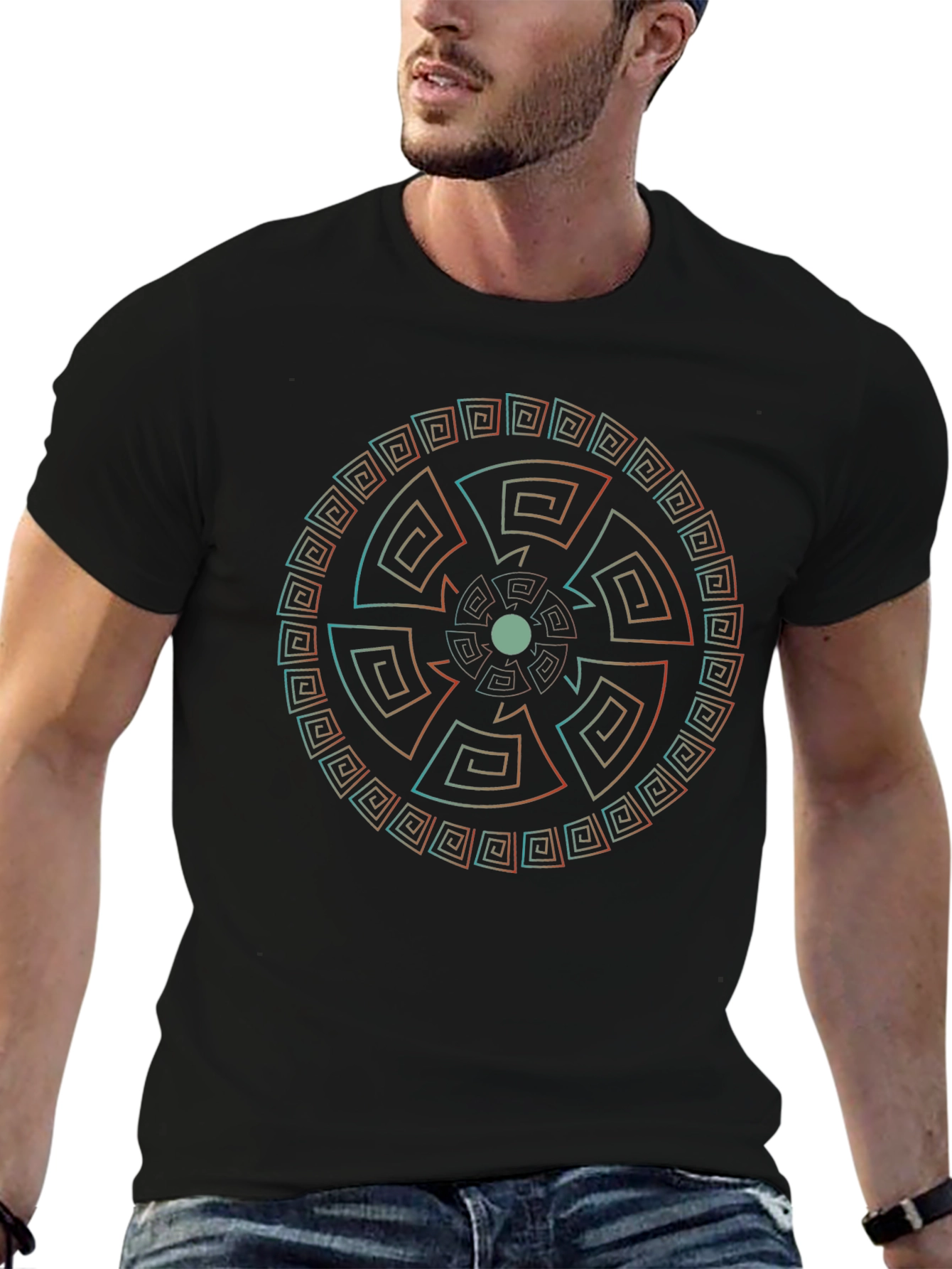 Geometric Circle Graphic Tee - Black