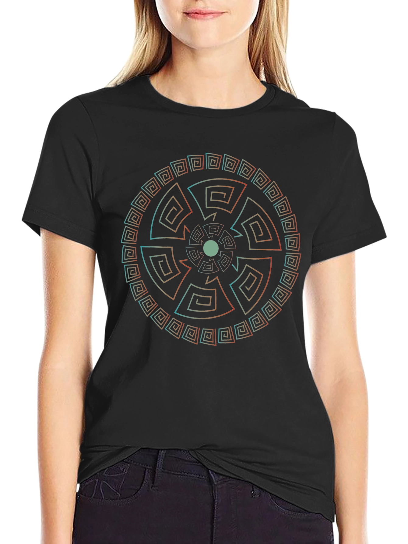 Geometric Circle Graphic Tee - Black