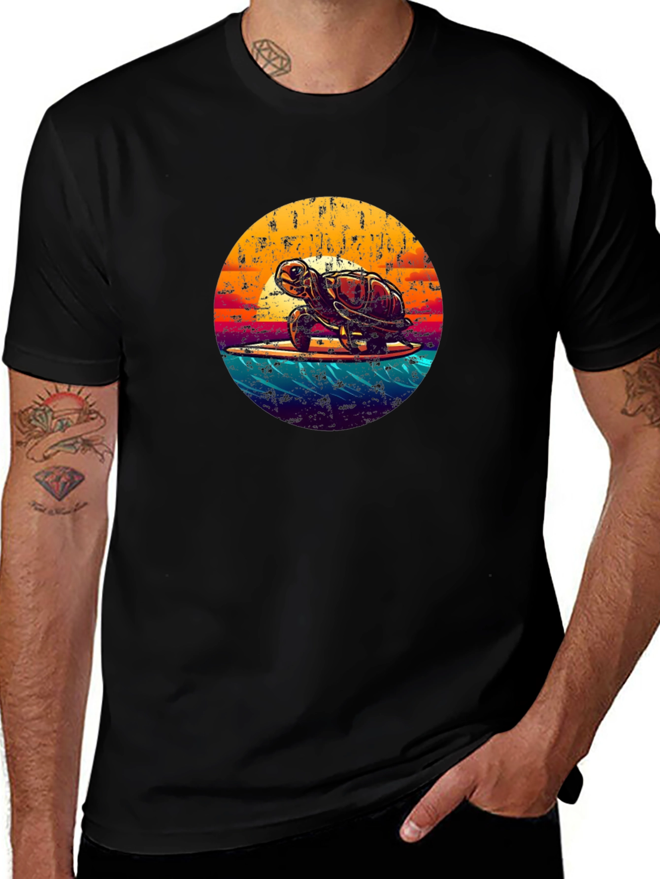 Retro Turtle Surfing T-Shirt
