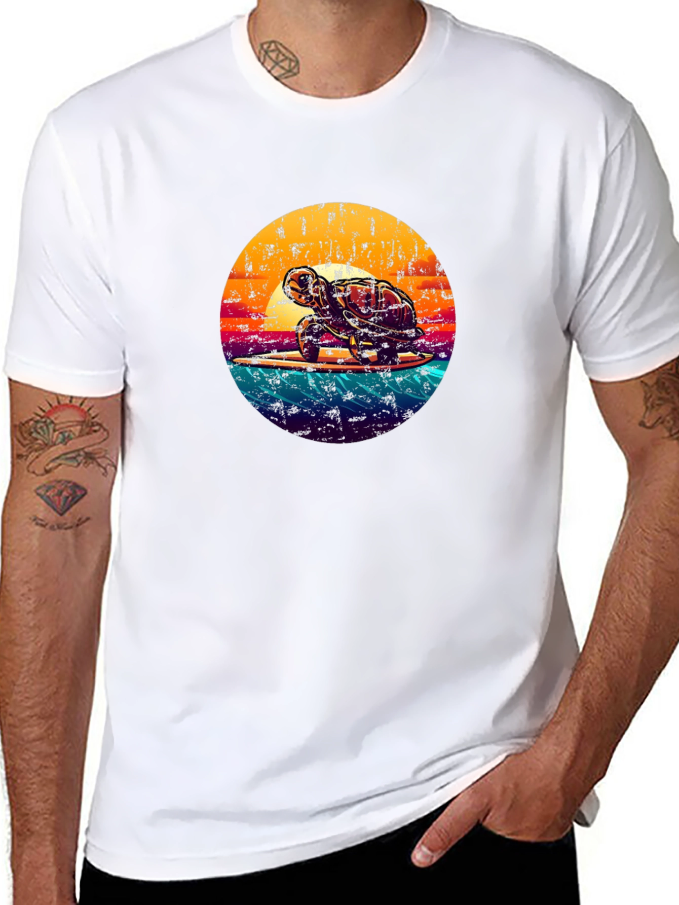 Retro Turtle Surfing T-Shirt