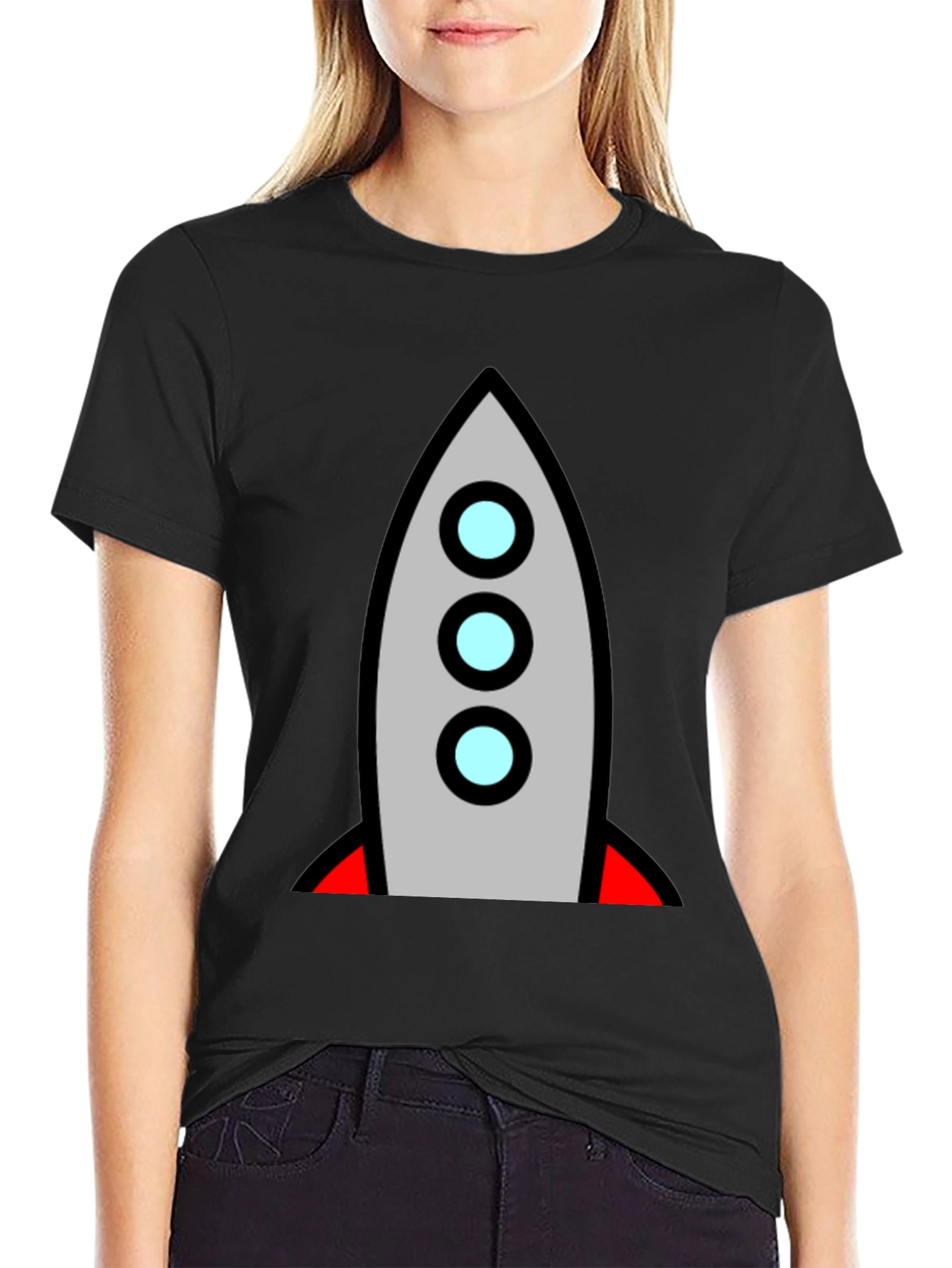 Rocket Graphic Black T-Shirt - Blast Off in Style!