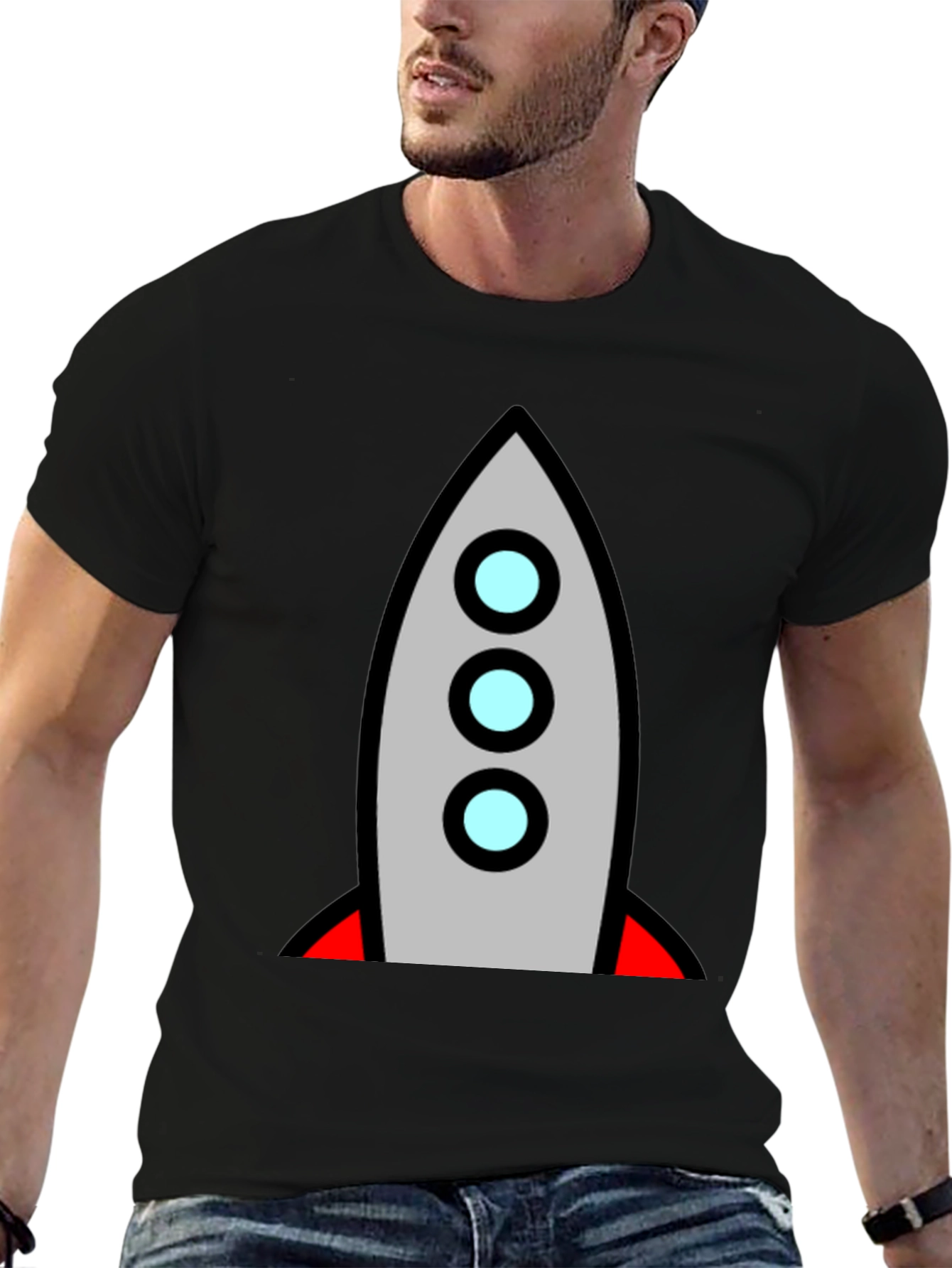 Rocket Graphic Black T-Shirt - Blast Off in Style!