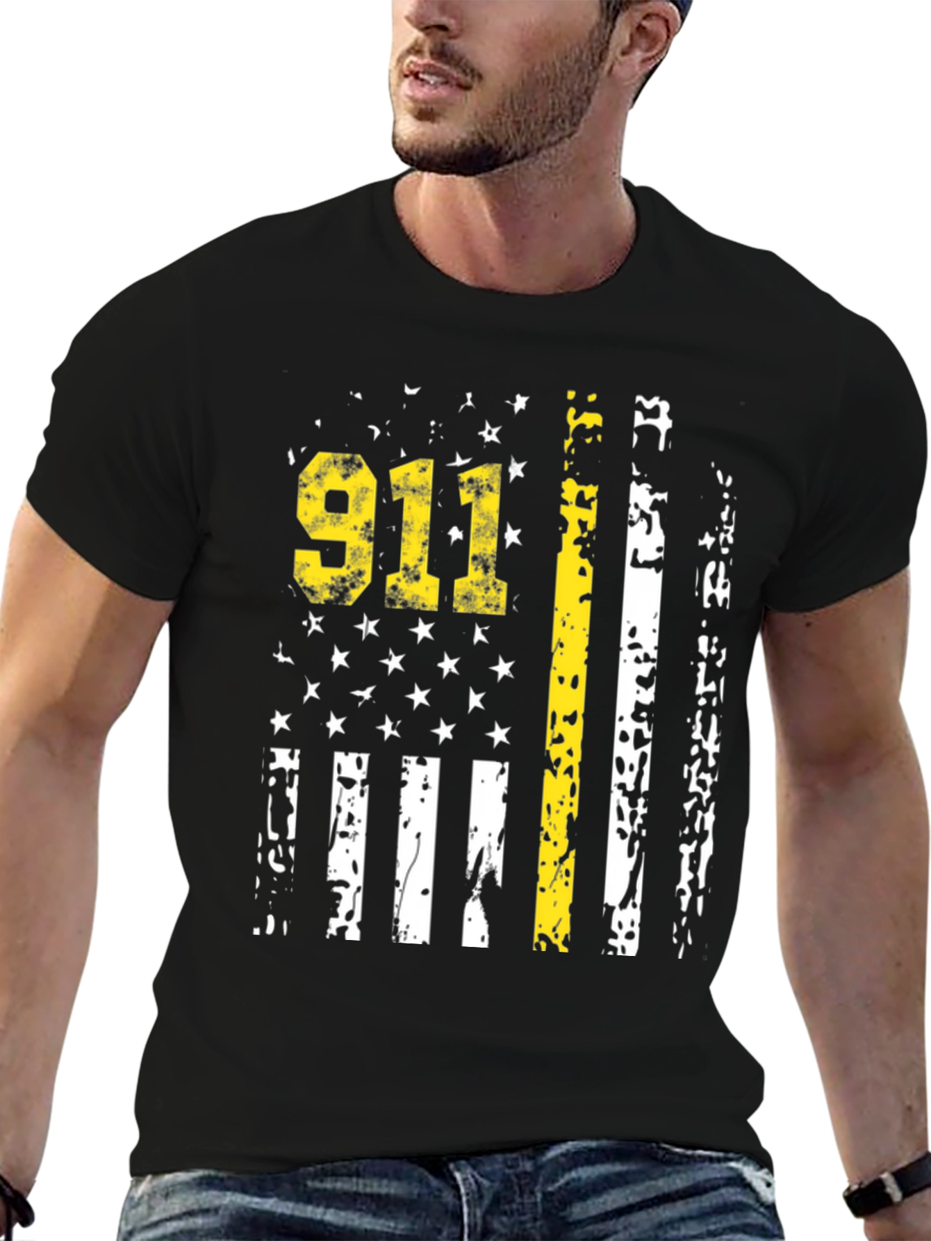 911 Dispatcher Thin Yellow Line American Flag Graphic T-Shirt