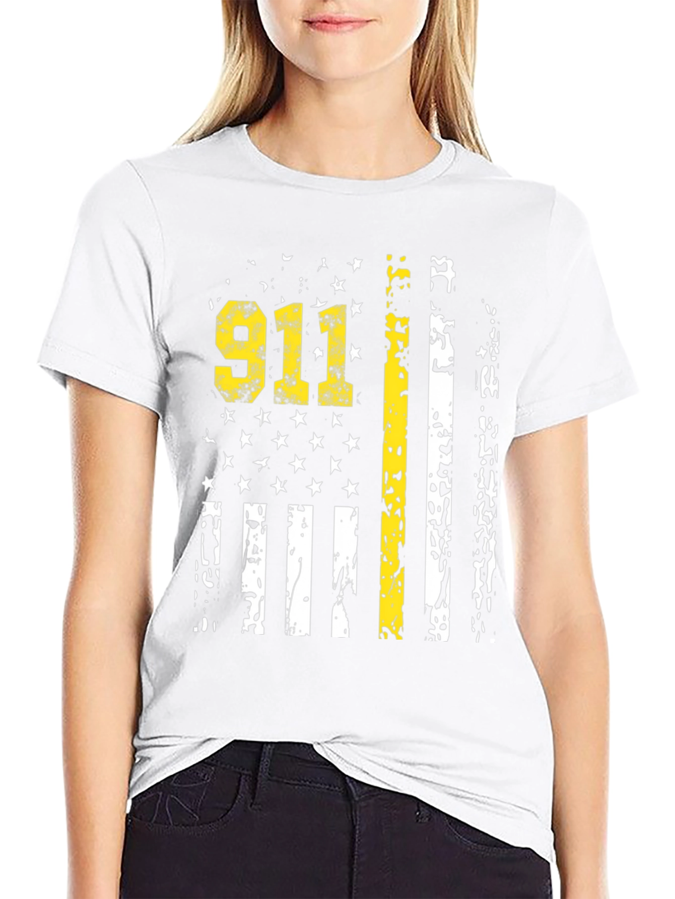 911 Dispatcher Thin Yellow Line American Flag Graphic T-Shirt
