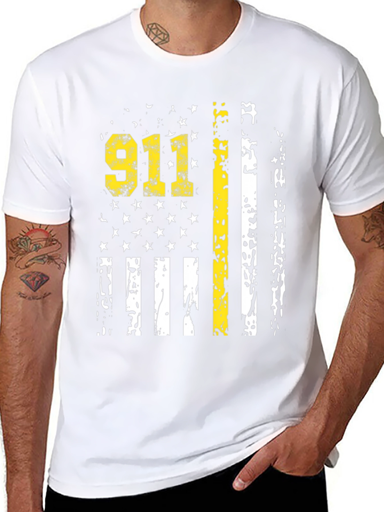 911 Dispatcher Thin Yellow Line American Flag Graphic T-Shirt