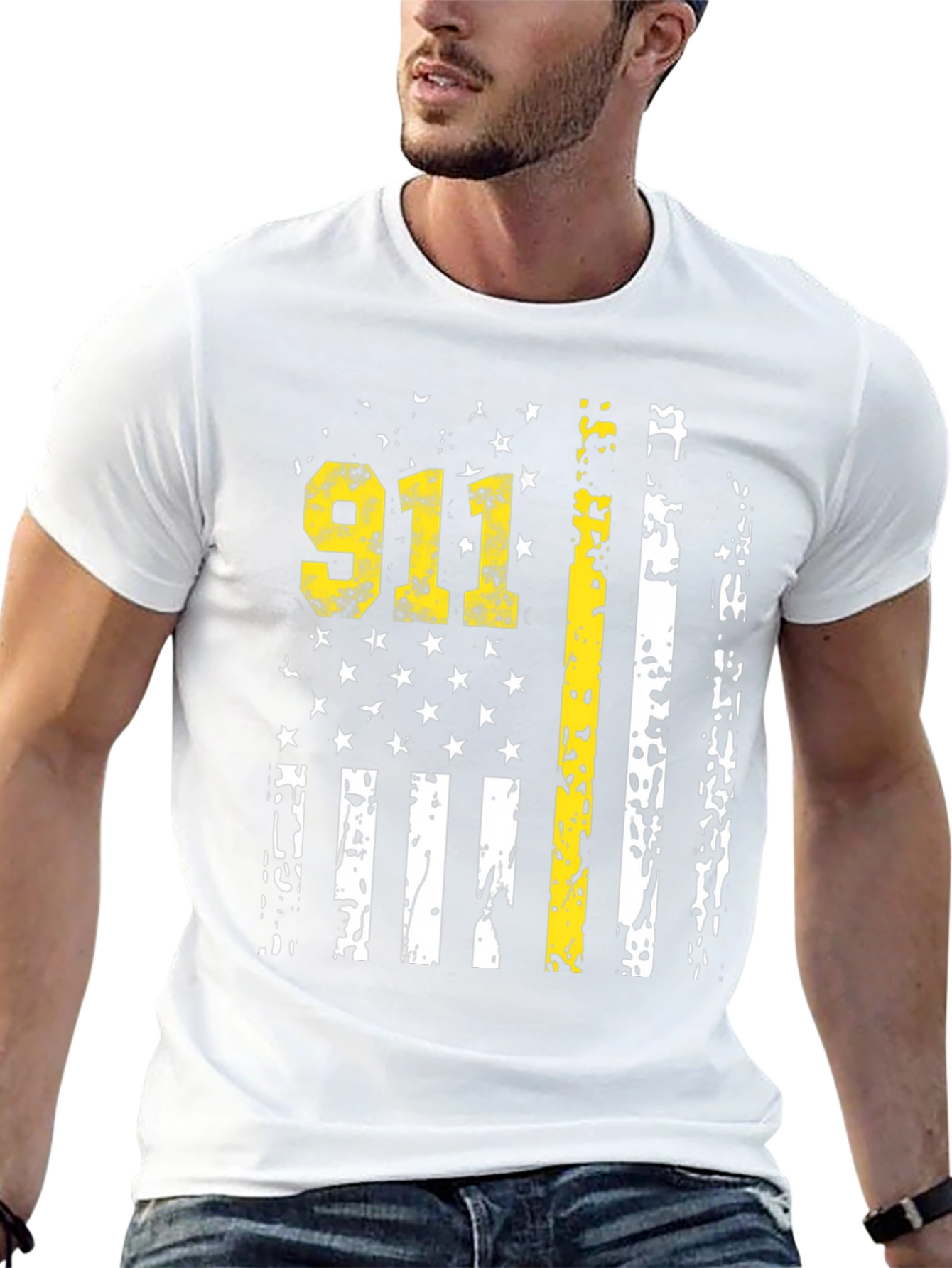 911 Dispatcher Thin Yellow Line American Flag Graphic T-Shirt