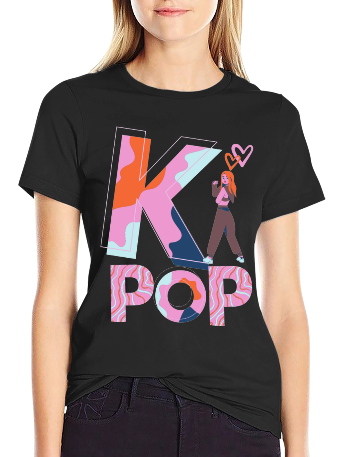 K-Pop Graphic Tee - Trendy Black T-Shirt