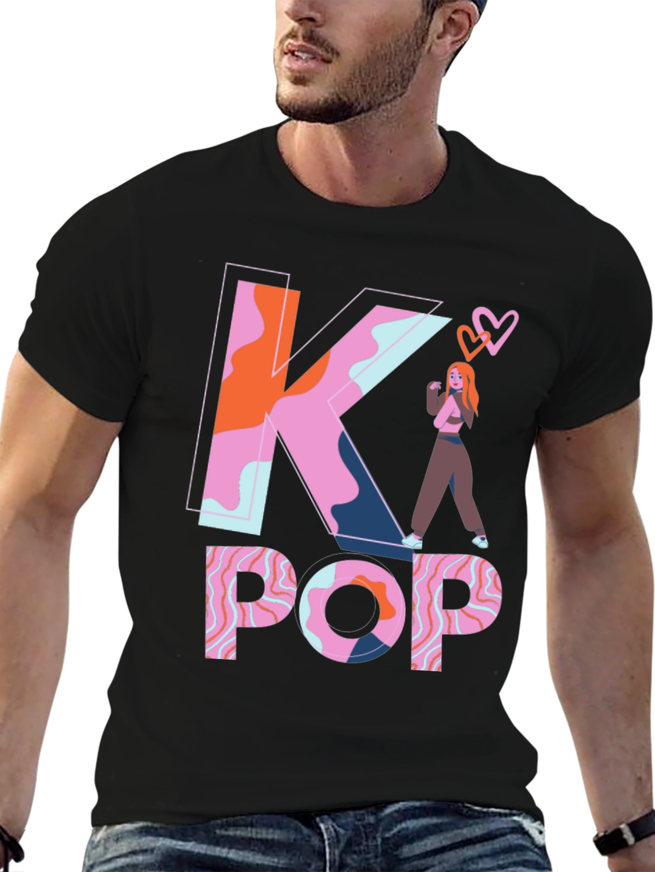 K-Pop Graphic Tee - Trendy Black T-Shirt