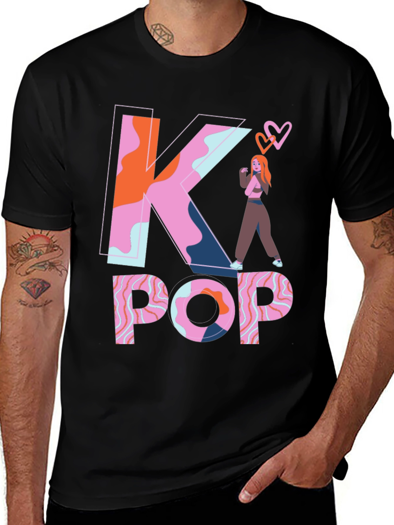 K-Pop Graphic Tee - Trendy Black T-Shirt