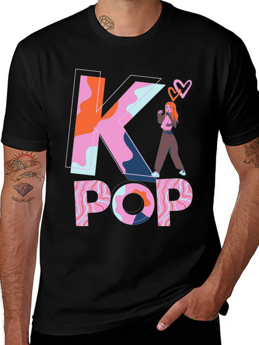 K-Pop Graphic Tee - Trendy Black T-Shirt
