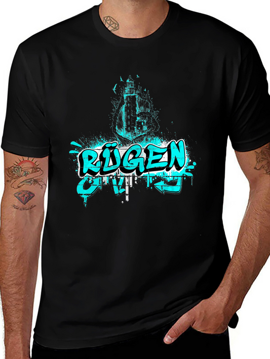 R¨¹gen Graphic Print Black T-Shirt