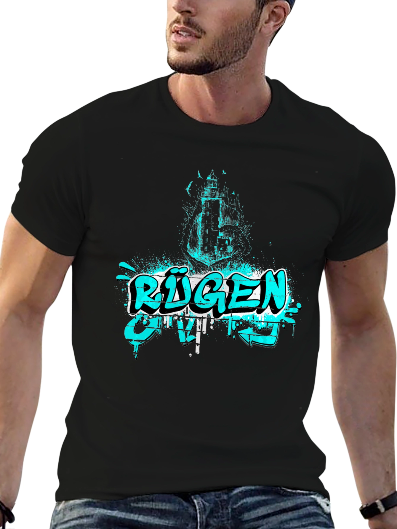 R¨¹gen Graphic Print Black T-Shirt