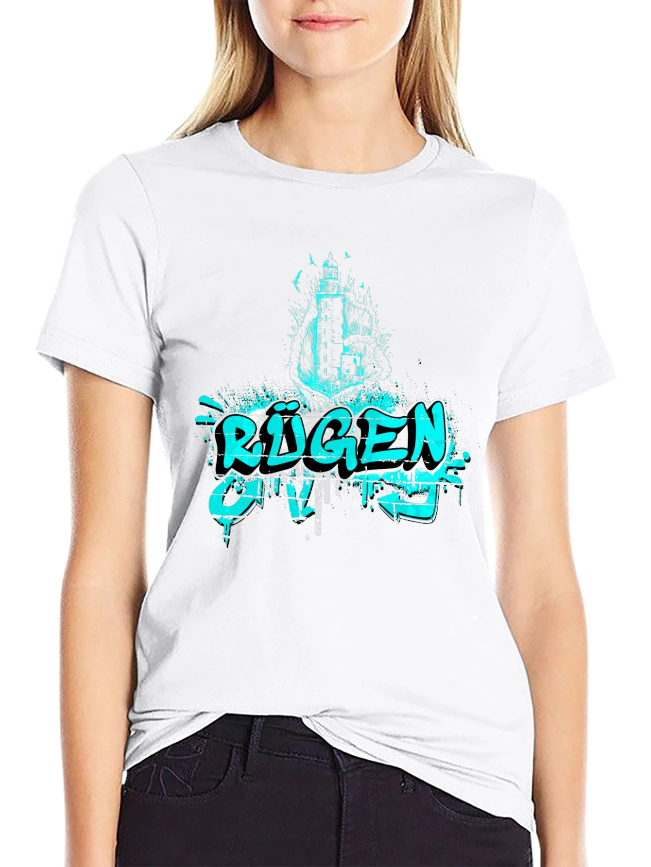 R¨¹gen Graphic Print Black T-Shirt