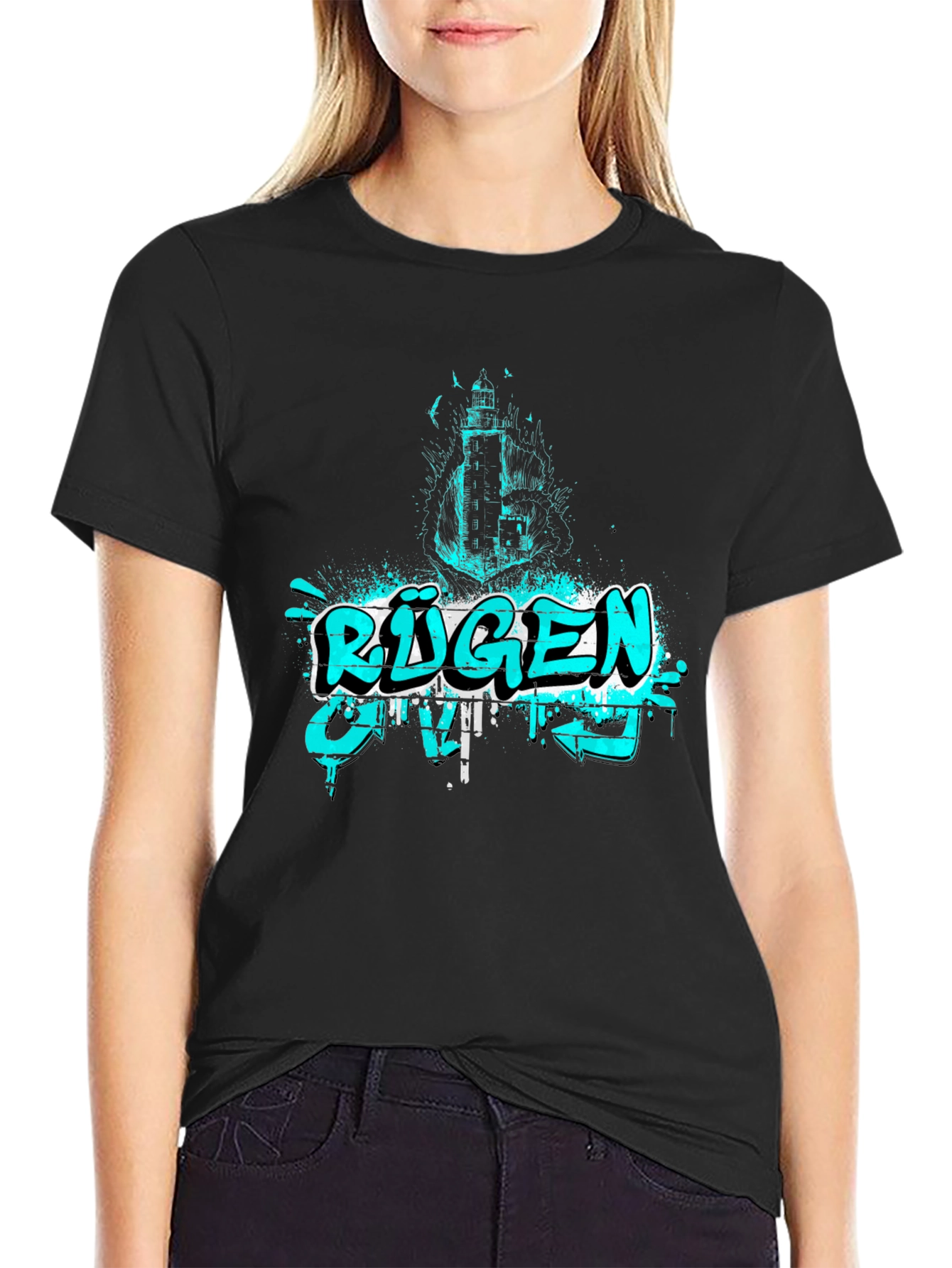 R¨¹gen Graphic Print Black T-Shirt