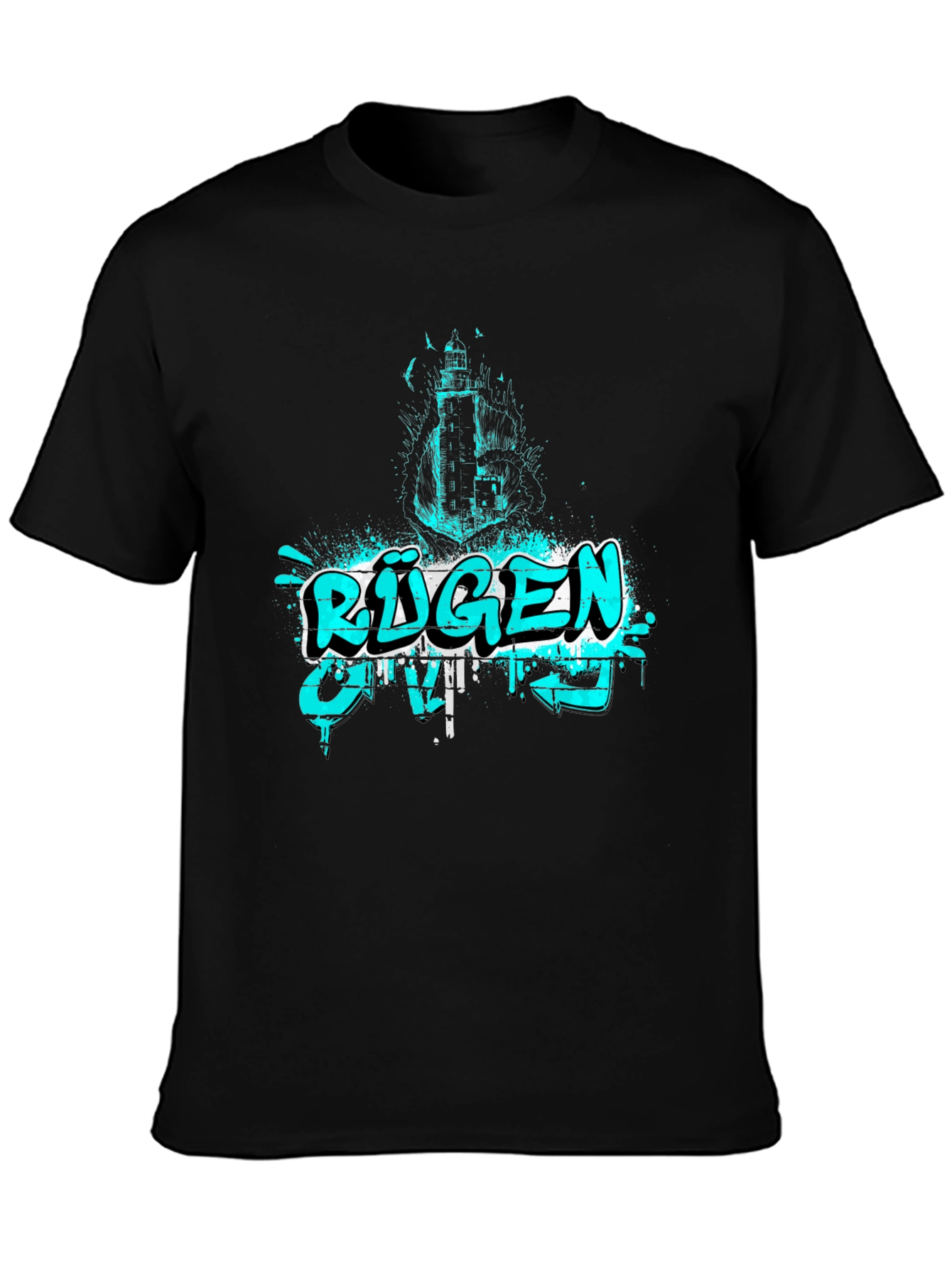 R¨¹gen Graphic Print Black T-Shirt