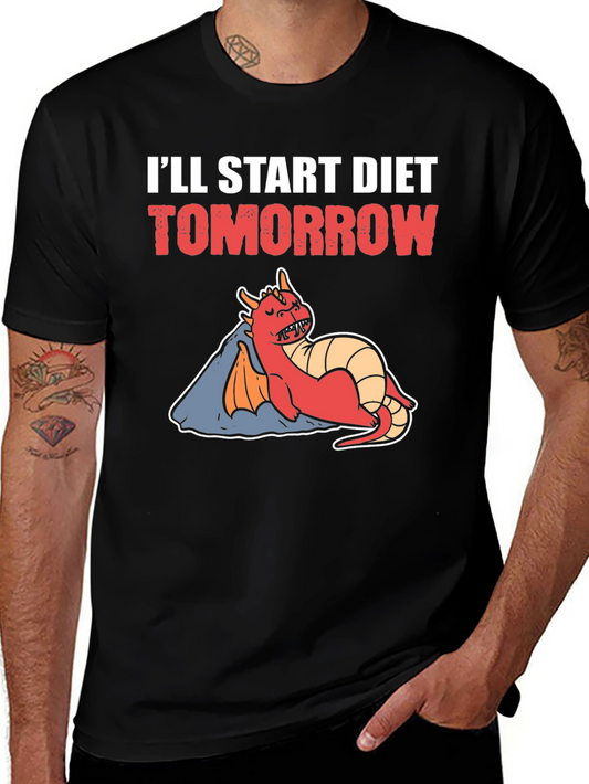 Diet Tomorrow Dragon T-Shirt - Funny Lazy Cartoon Tee