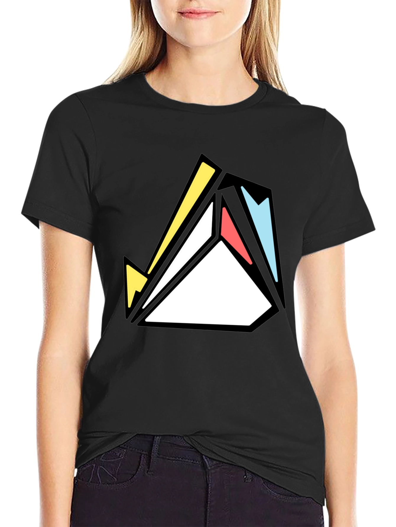 Geometric Abstract Graphic Print Tee - Black