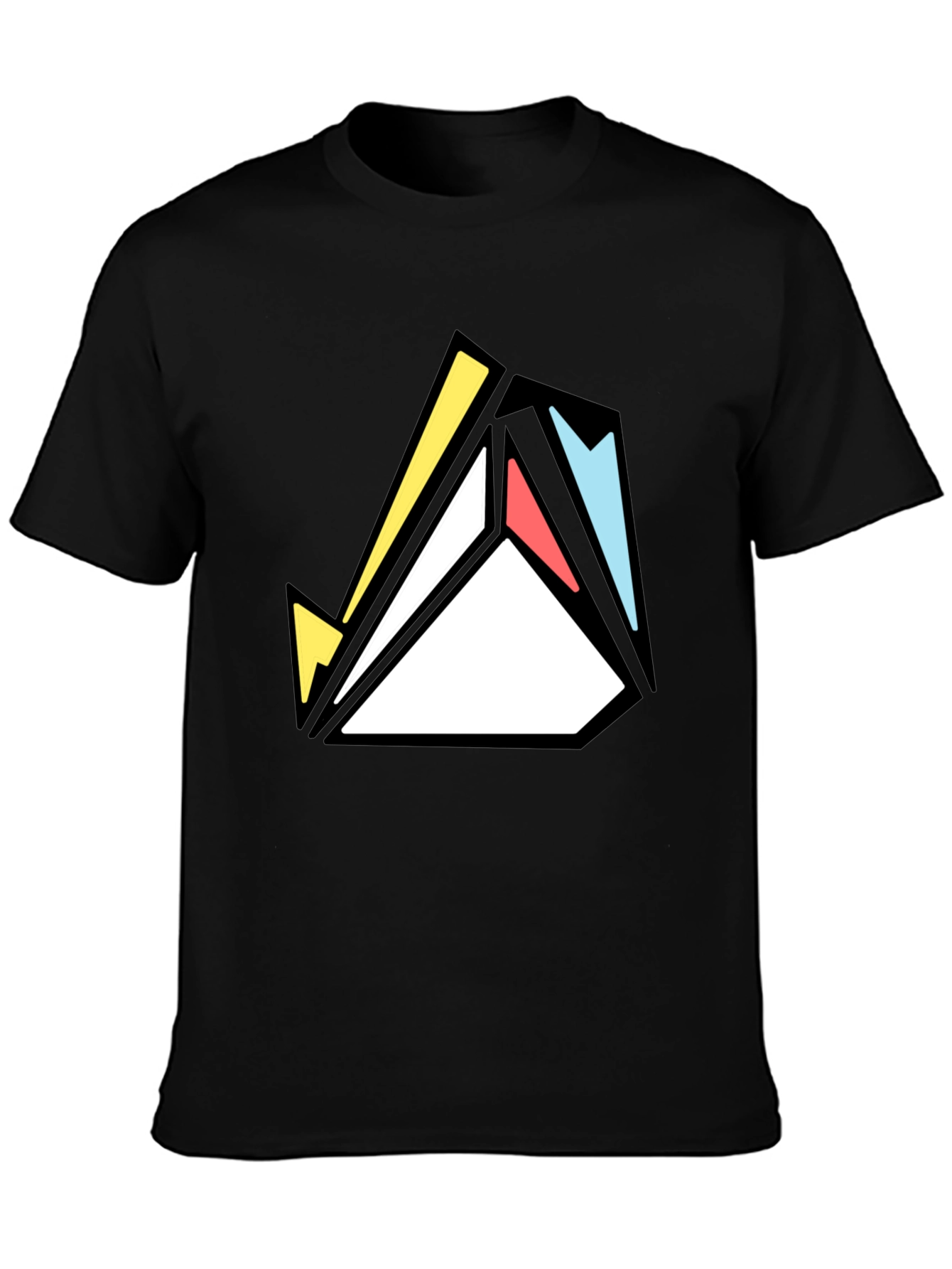 Geometric Abstract Graphic Print Tee - Black