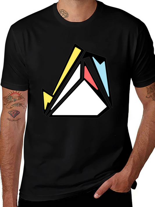 Geometric Abstract Graphic Print Tee - Black