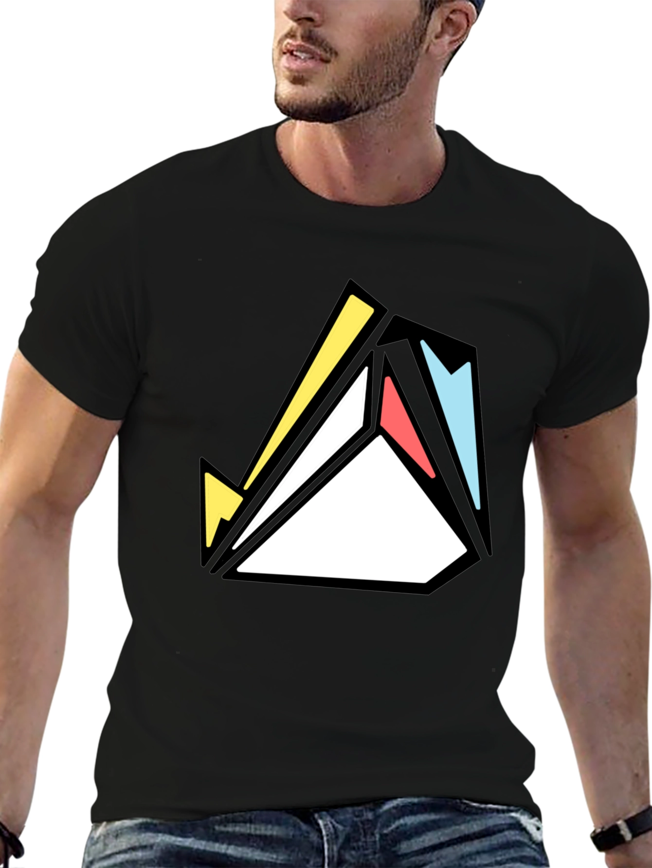 Geometric Abstract Graphic Print Tee - Black