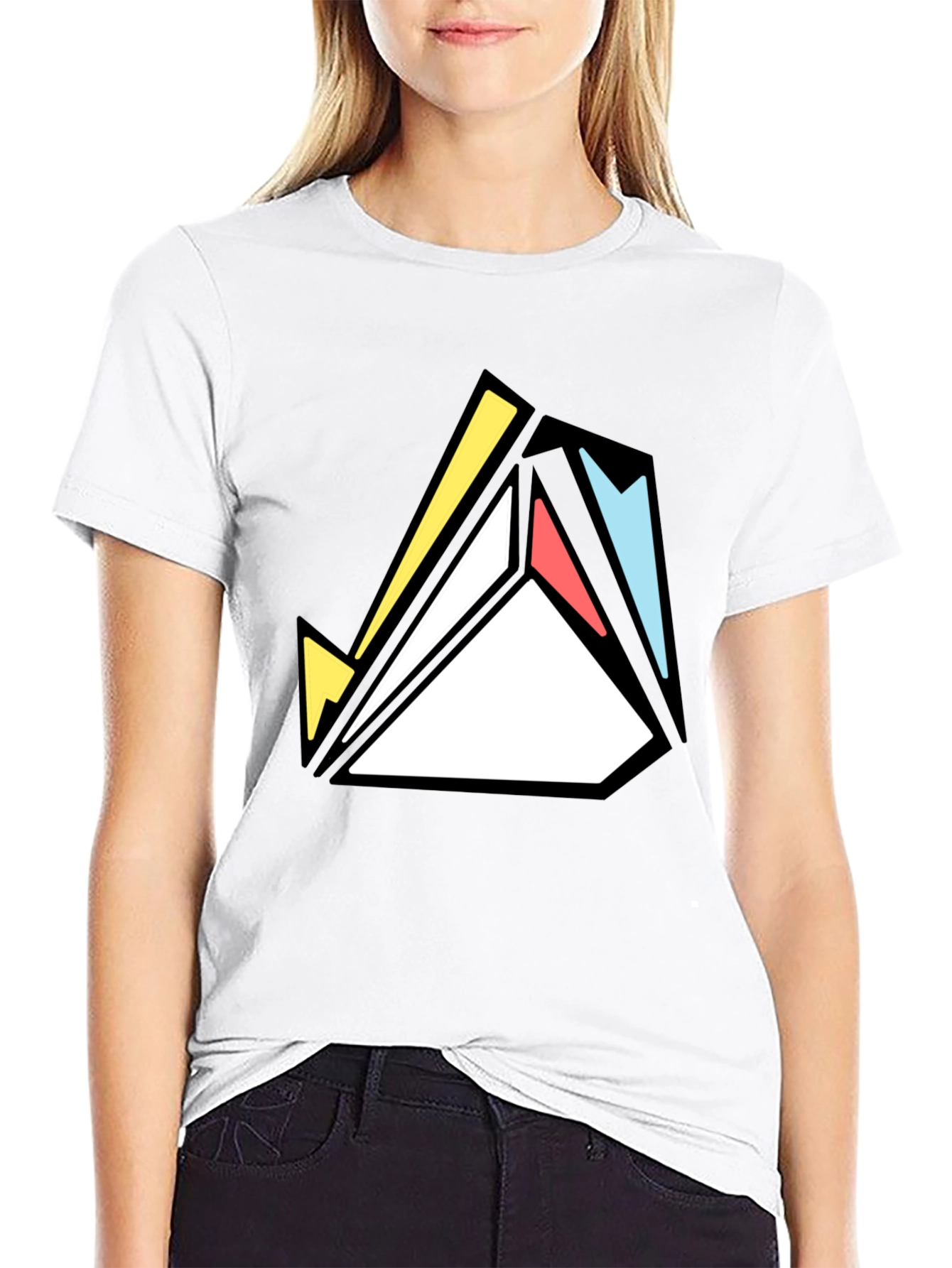 Geometric Abstract Graphic Print Tee - Black