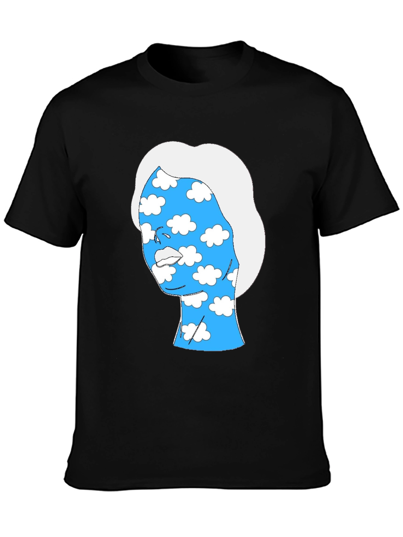 Abstract Cloud Face Graphic Tee - Black Cotton Shirt
