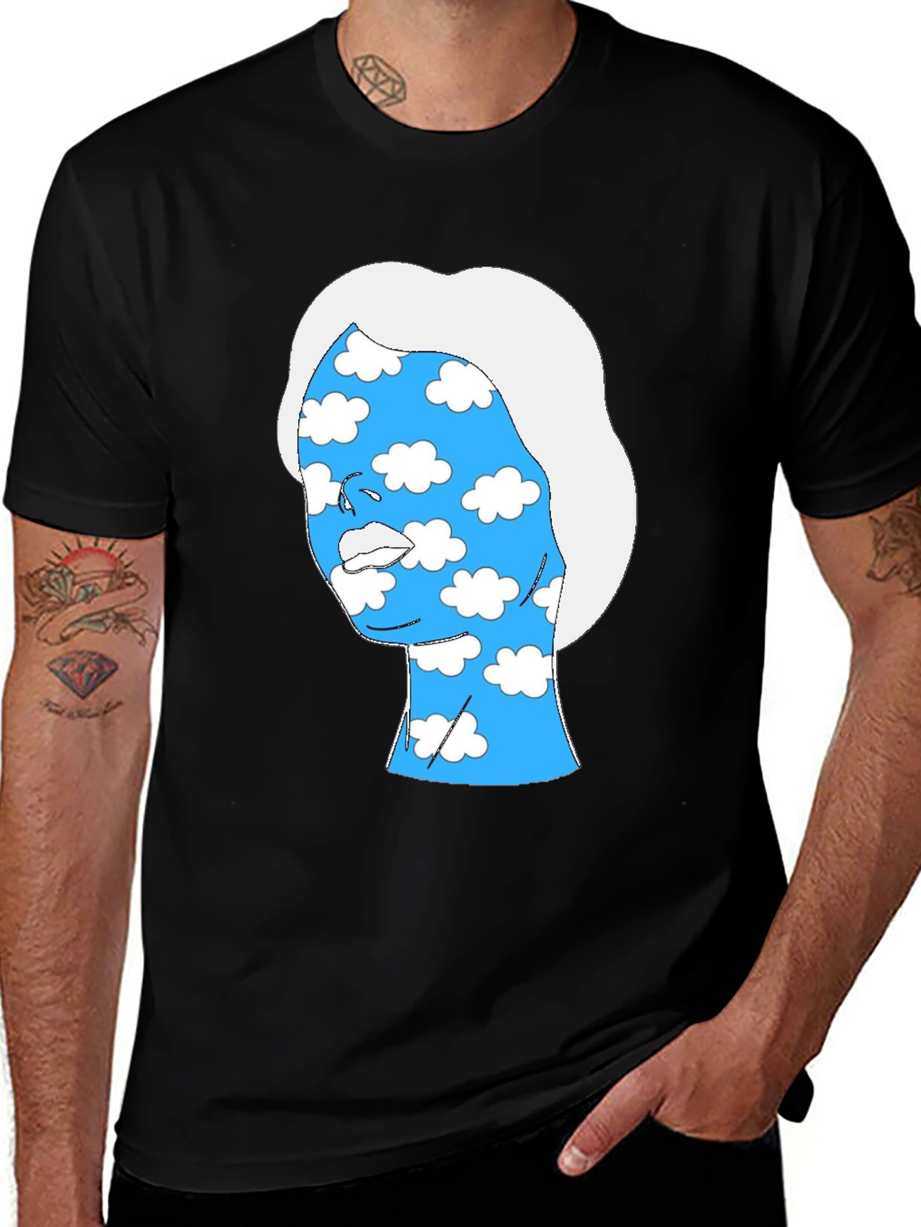 Abstract Cloud Face Graphic Tee - Black Cotton Shirt