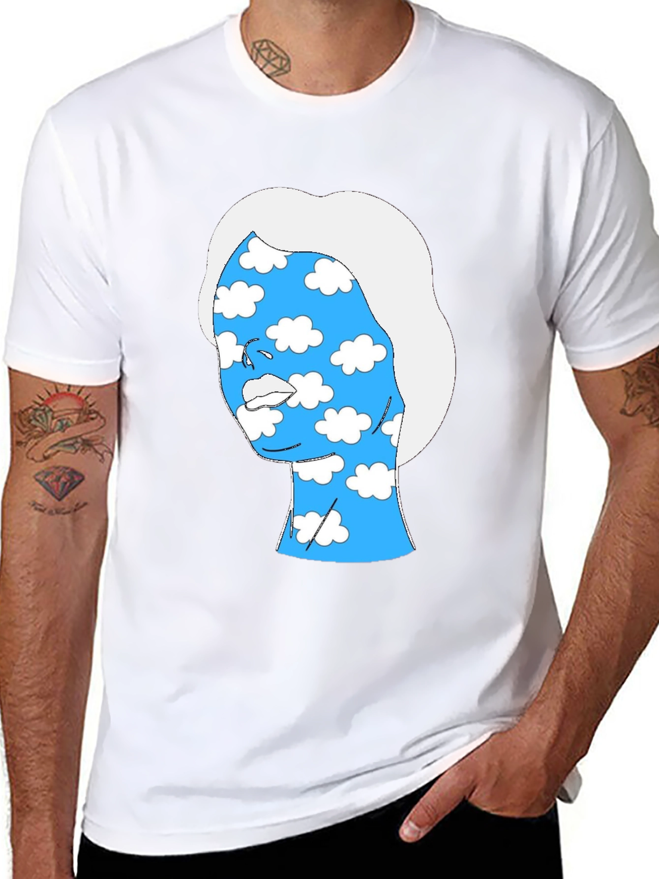 Abstract Cloud Face Graphic Tee - Black Cotton Shirt