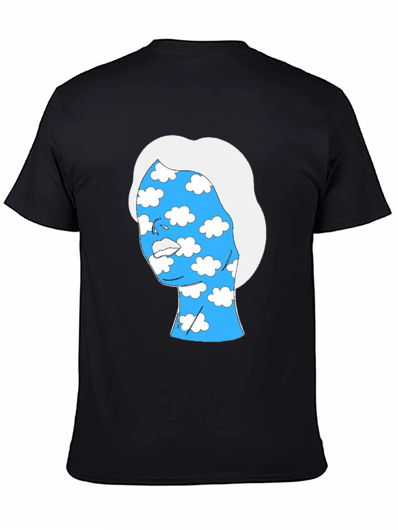 Abstract Cloud Face Graphic Tee - Black Cotton Shirt