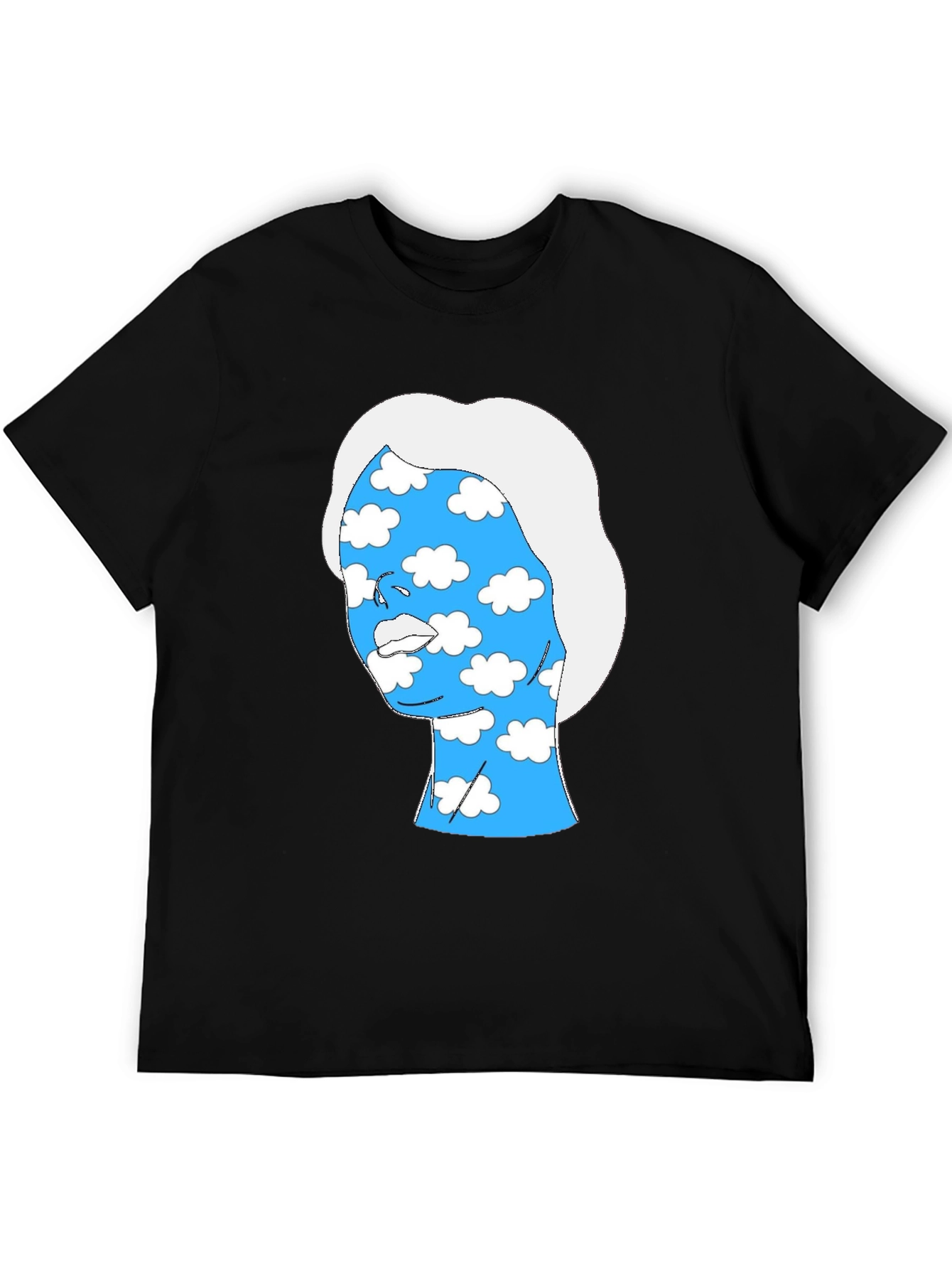 Abstract Cloud Face Graphic Tee - Black Cotton Shirt