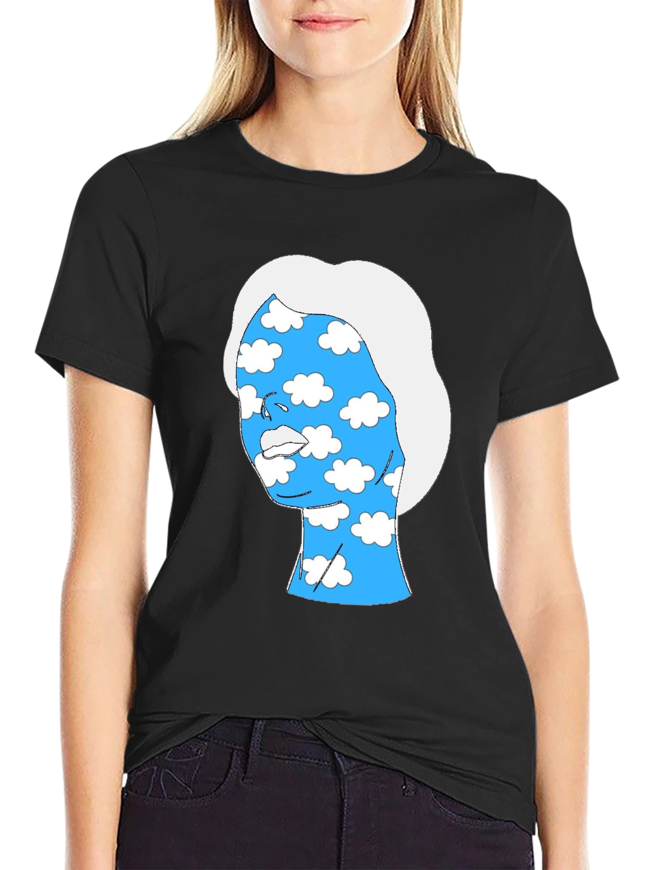 Abstract Cloud Face Graphic Tee - Black Cotton Shirt