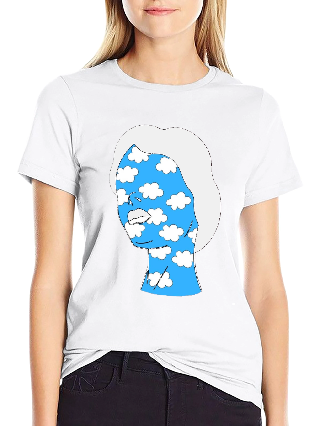 Abstract Cloud Face Graphic Tee - Black Cotton Shirt