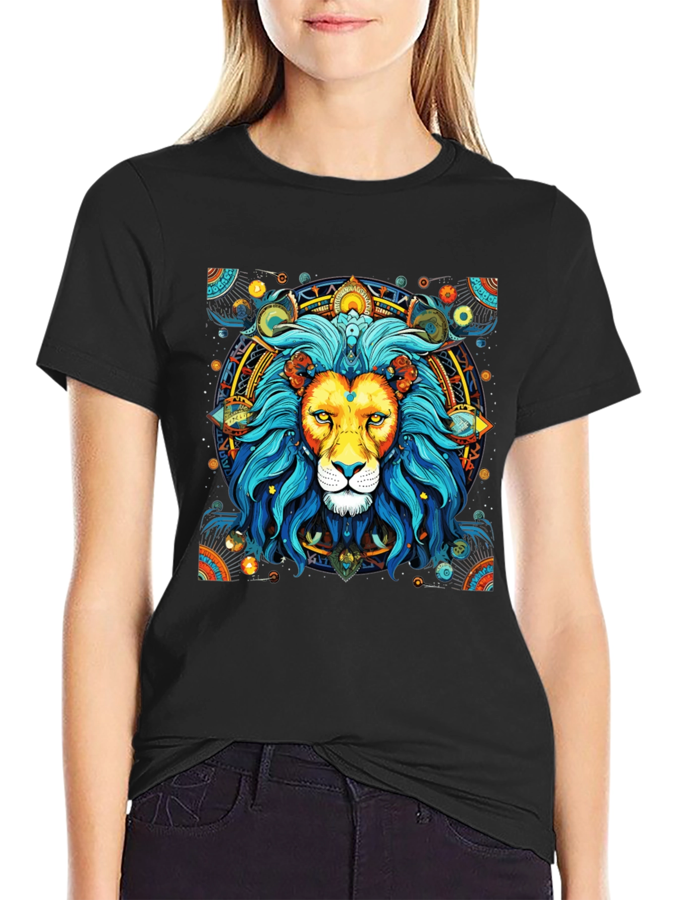 Lion Mandala Graphic Tee - Black