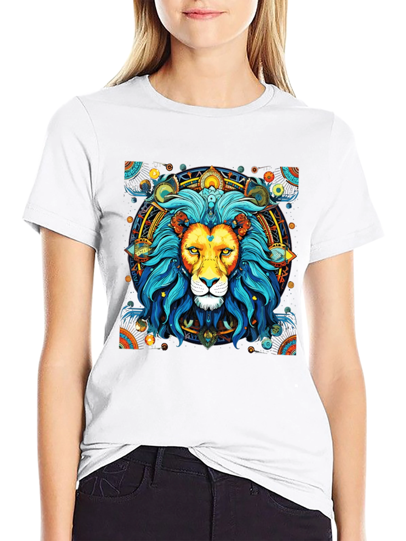Lion Mandala Graphic Tee - Black