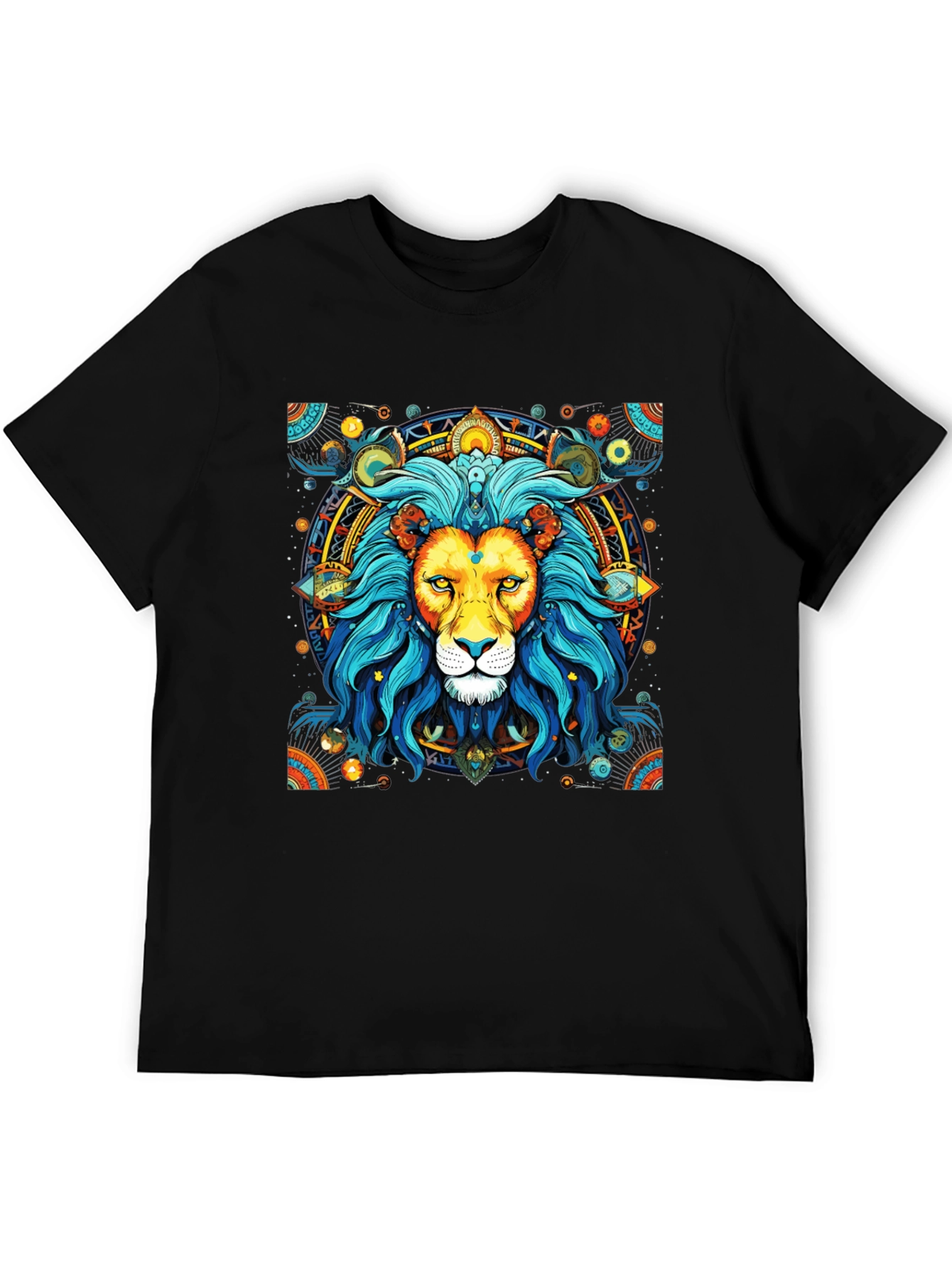 Lion Mandala Graphic Tee - Black