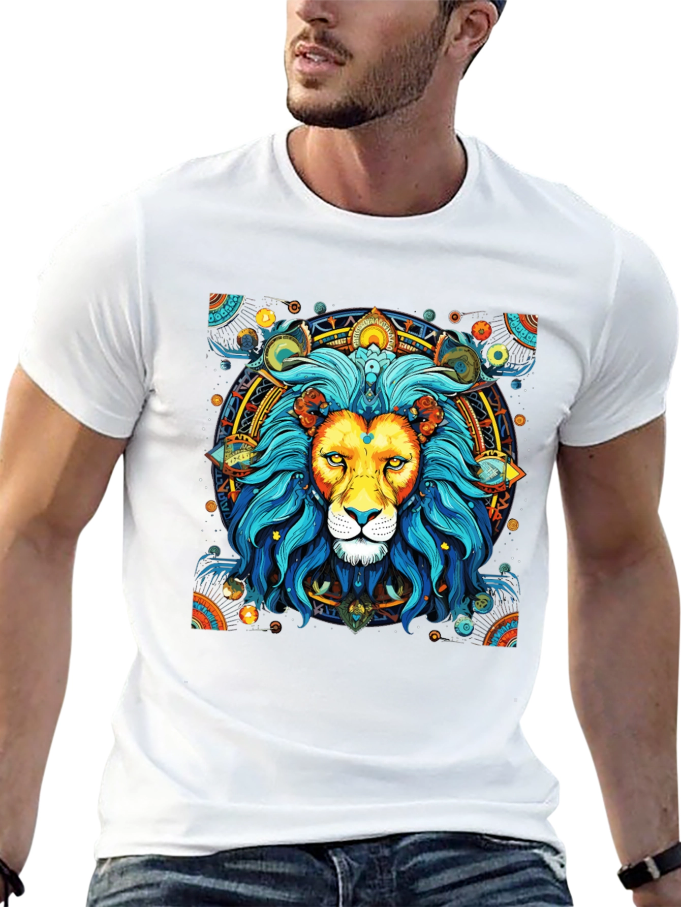 Lion Mandala Graphic Tee - Black